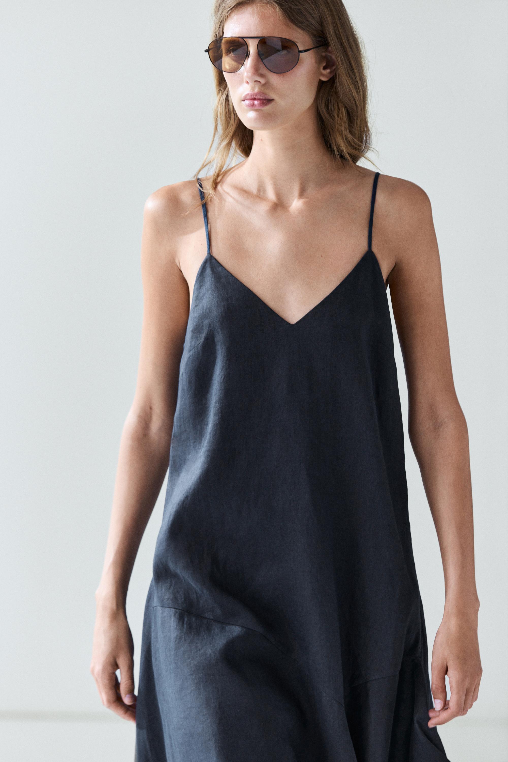 100% linen asymmetric midi dress